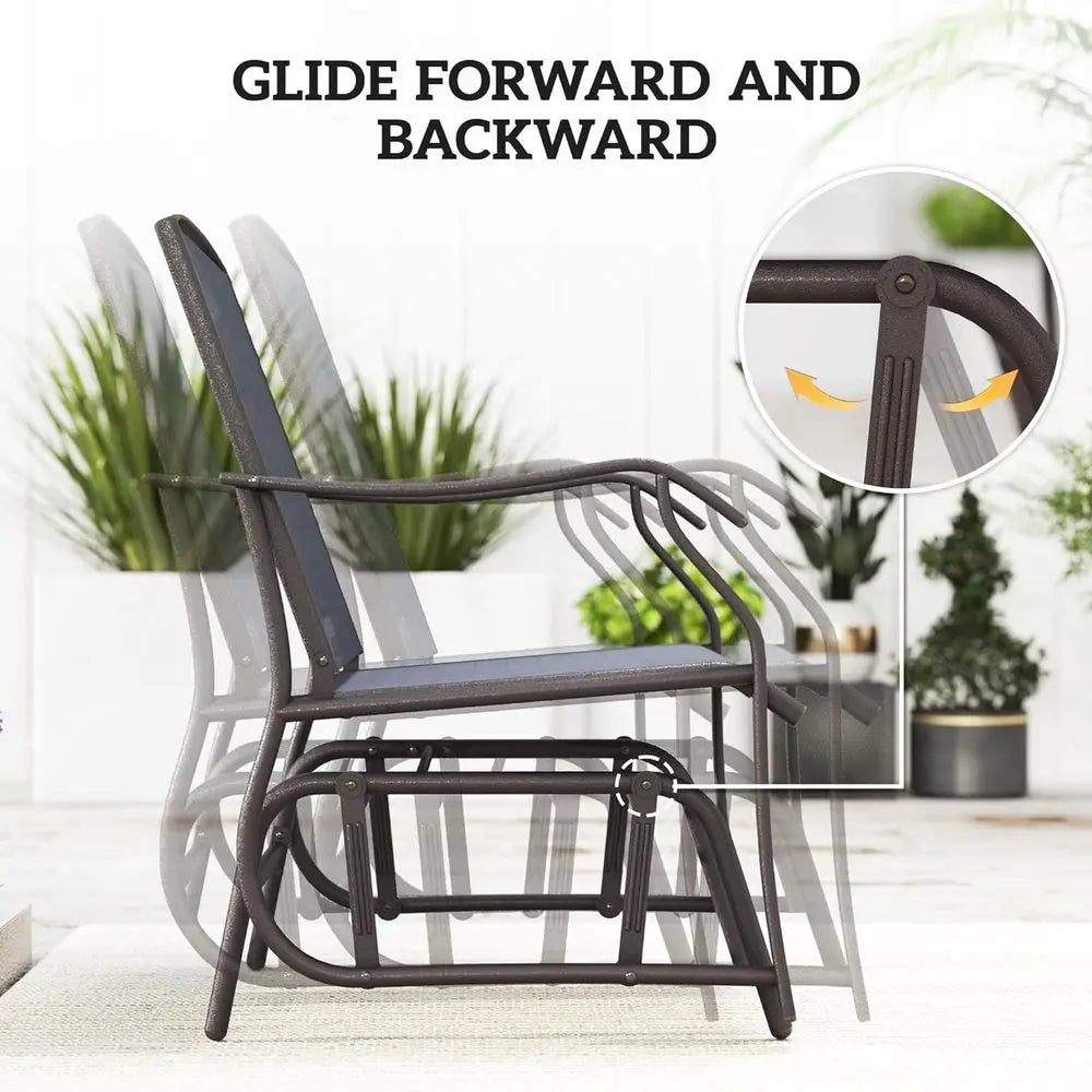 Outdoor Glider Chair Set With Glass Coffee Table And Chairs