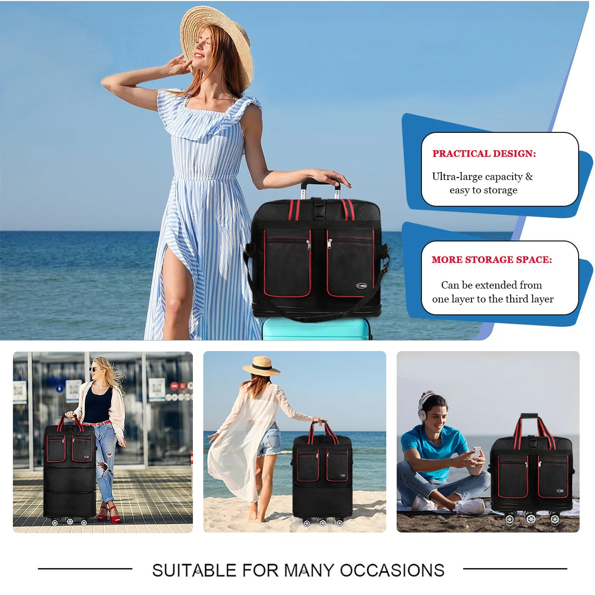 New York XPress Foldable Travel Bag With Wheels Expandable Duffel