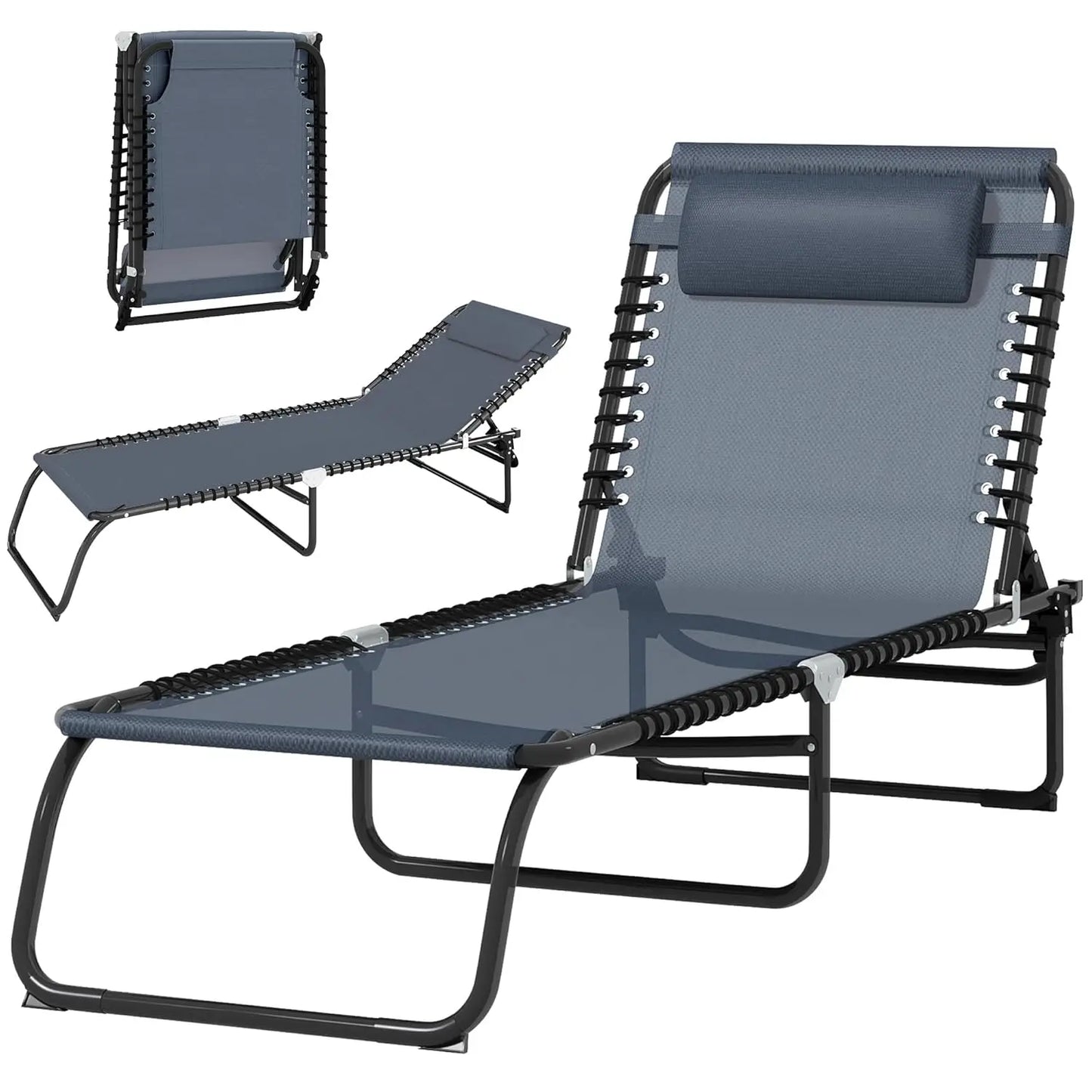 Folding Chaise Lounge Chair Outdoor Sun Lounger With Reclining Back