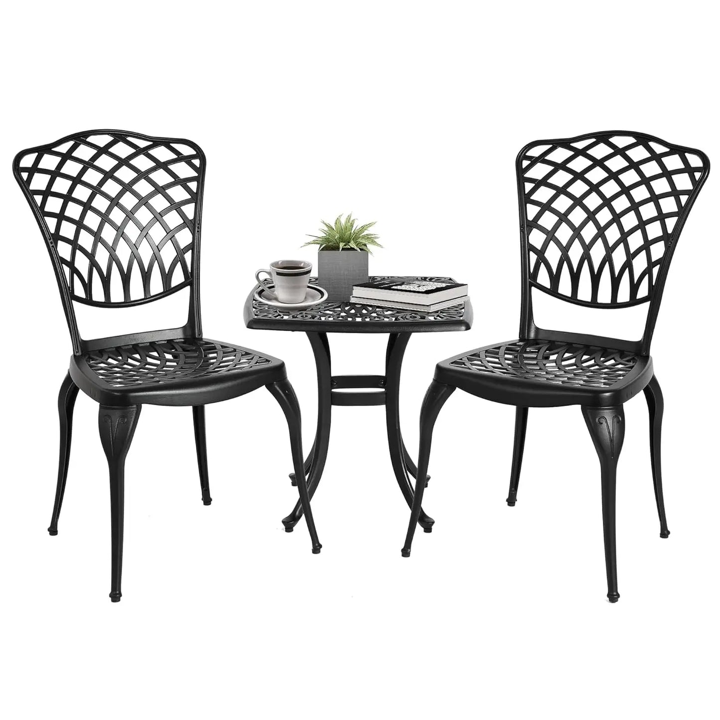 Bistro Table And Chairs Outdoor Patio Set Cast Aluminum Rose Pattern