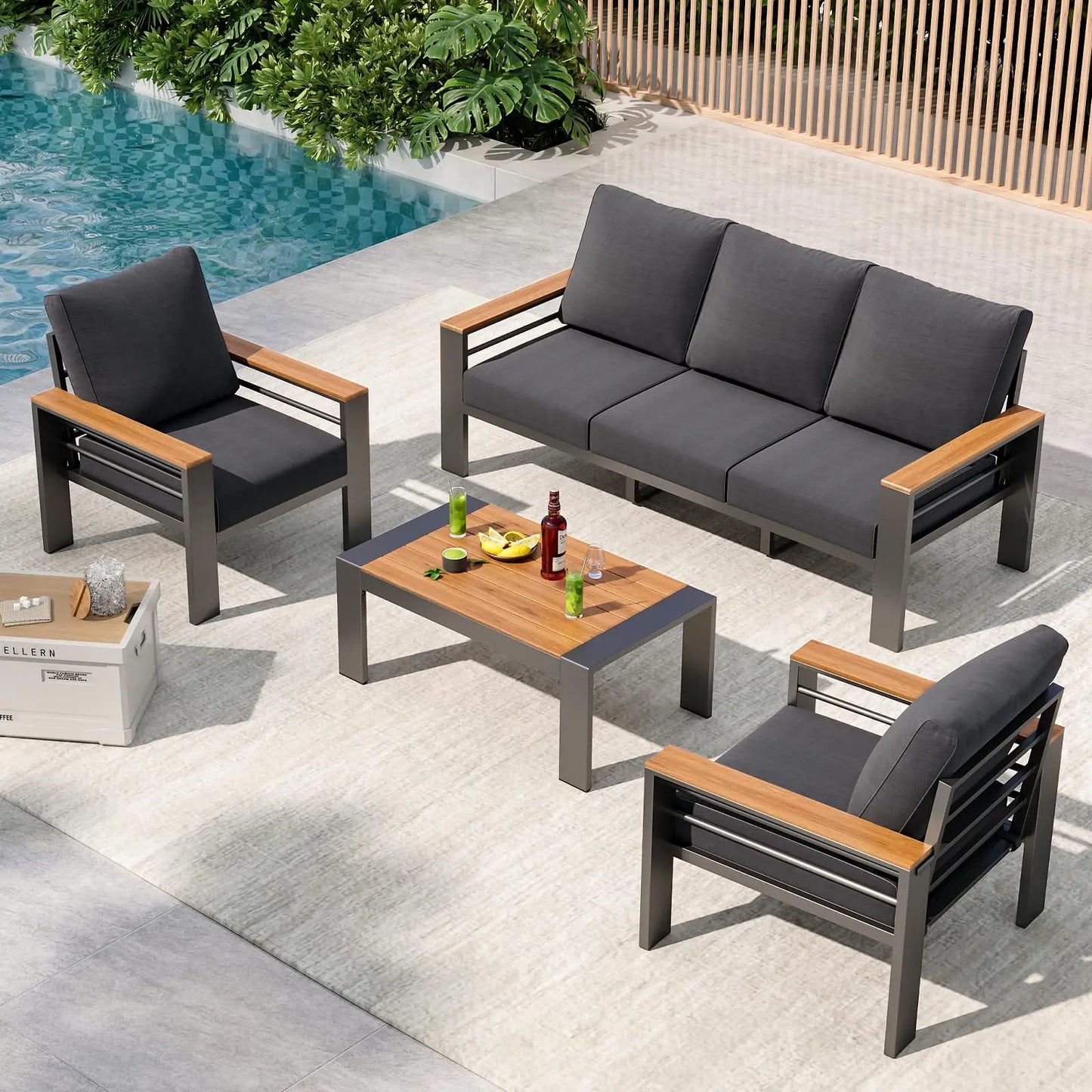 Aluminum Outdoor Patio Furniture Set 7 Seat Sectional Coffee Table