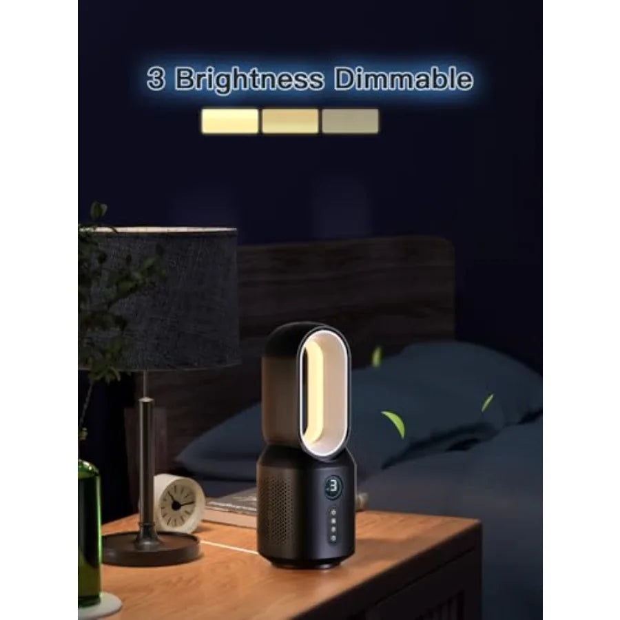 Bladeless Desk Fan With 3 Speeds And Night Light For Personal Use