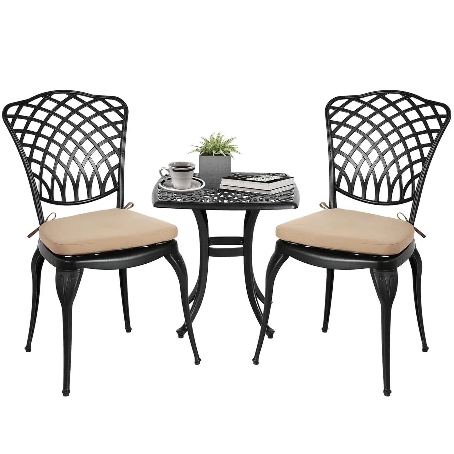 Bistro Table And Chairs Outdoor Patio Set Cast Aluminum Rose Pattern