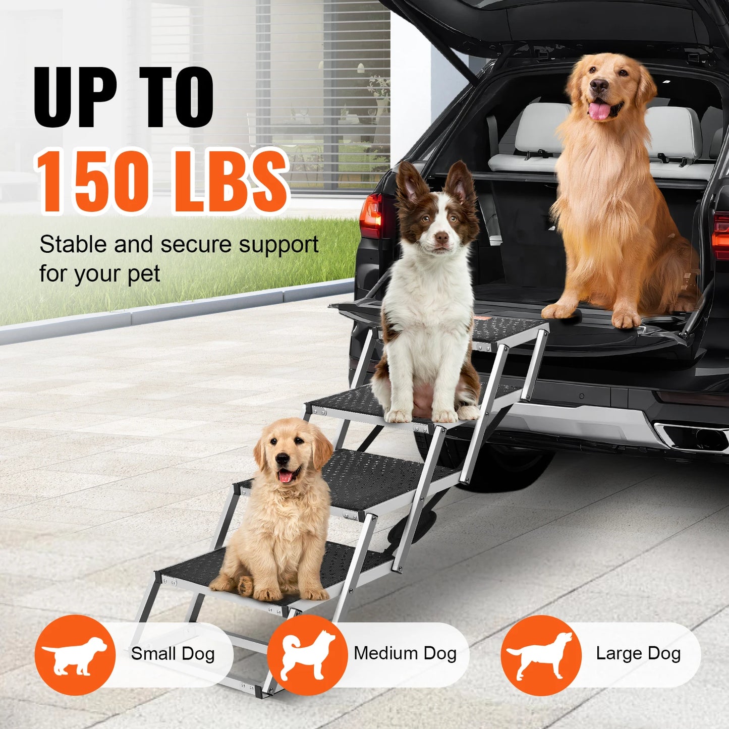 SucceBuy Dog Car Stair Folding Portable Pet Steps Aluminum 150 Lbs
