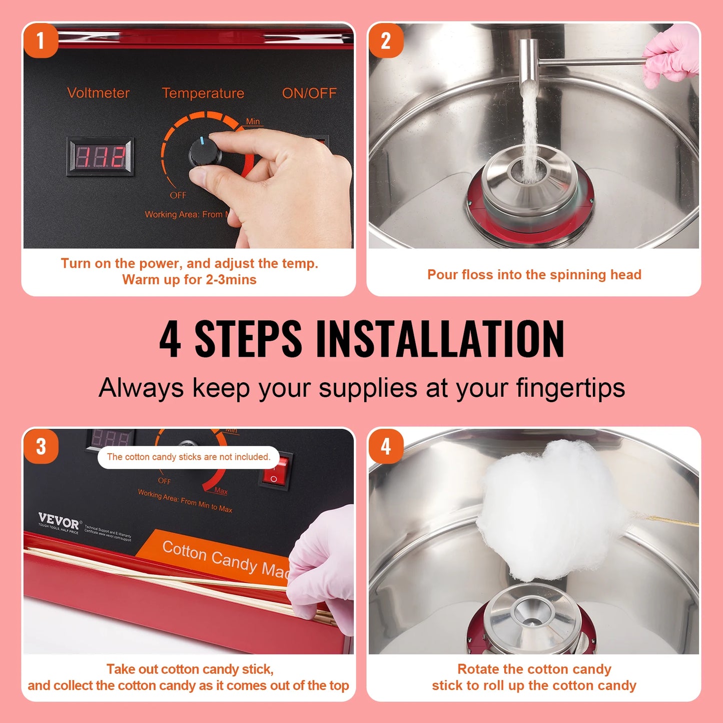 SucceBuy Commercial Electric Cotton Candy Machine With Stainless Steel Bowl