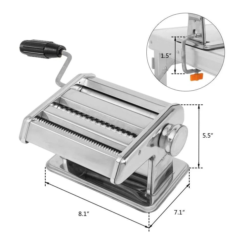 Stainless Steel Manual Pasta Maker Machine With Dual Cutters