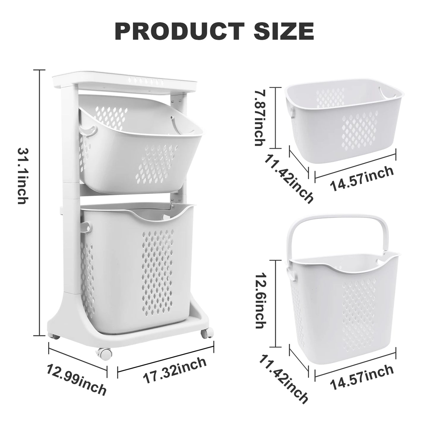NONECN 2 To 4 Tier Laundry Cart Buckets And Wheels