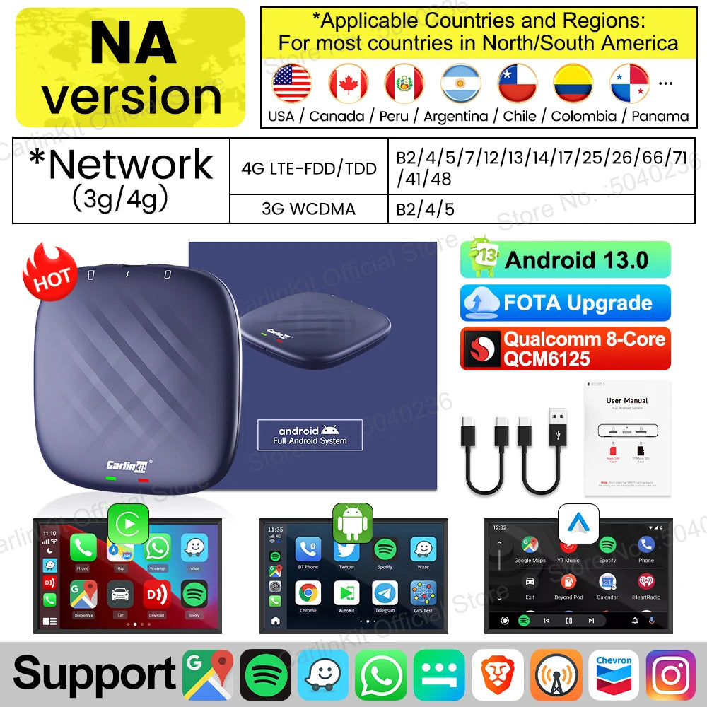 Carlinkit Android 13 CarPlay AI Box 8G128G Quad Core Wireless