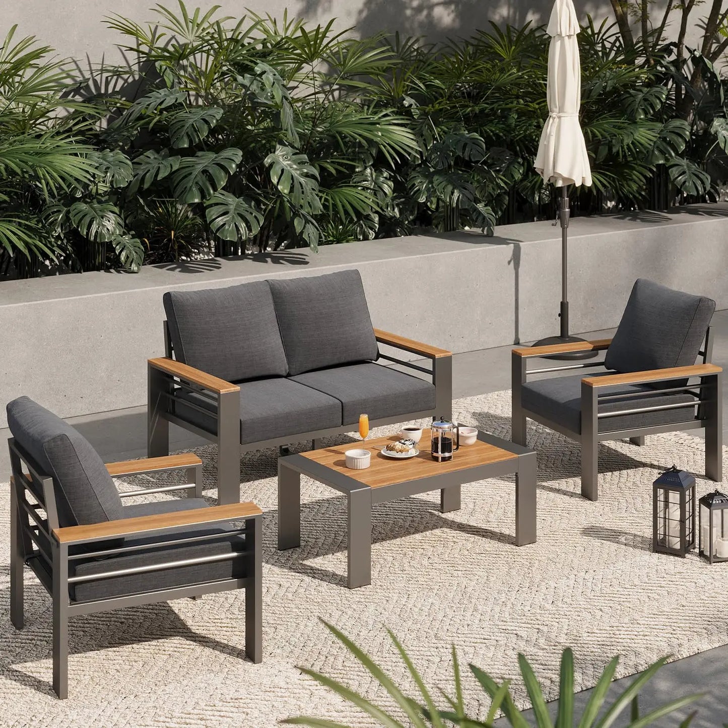 Aluminum Outdoor Patio Furniture Set 7 Seat Sectional Coffee Table