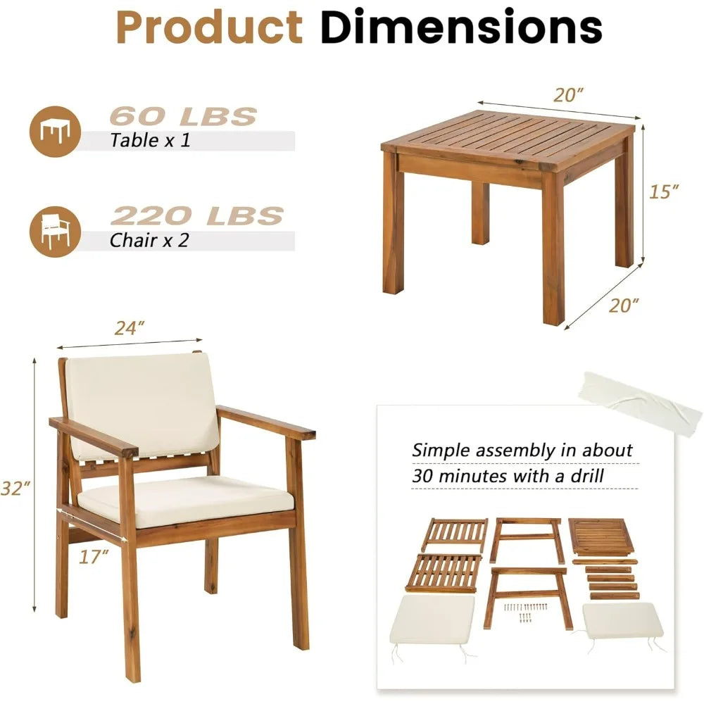 Flamaker Acacia Wood Patio Furniture Set With Cushions