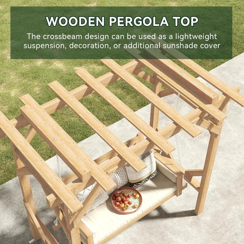 YTYIN Cedar Wood Outdoor Pergola Swing Bench With Canopy