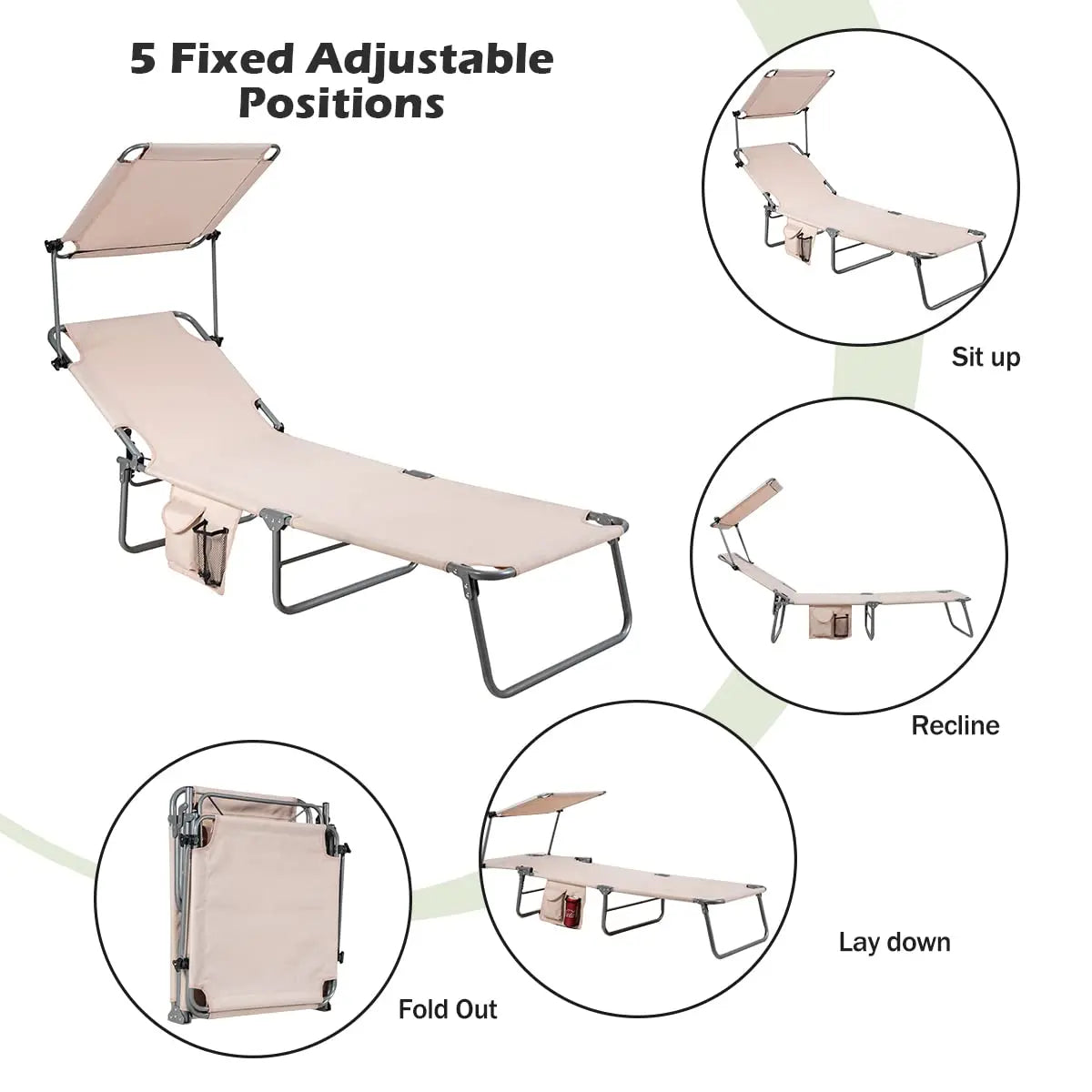 Patio Tanning Chair Chaise Lounge With Shade Canopy And Storage