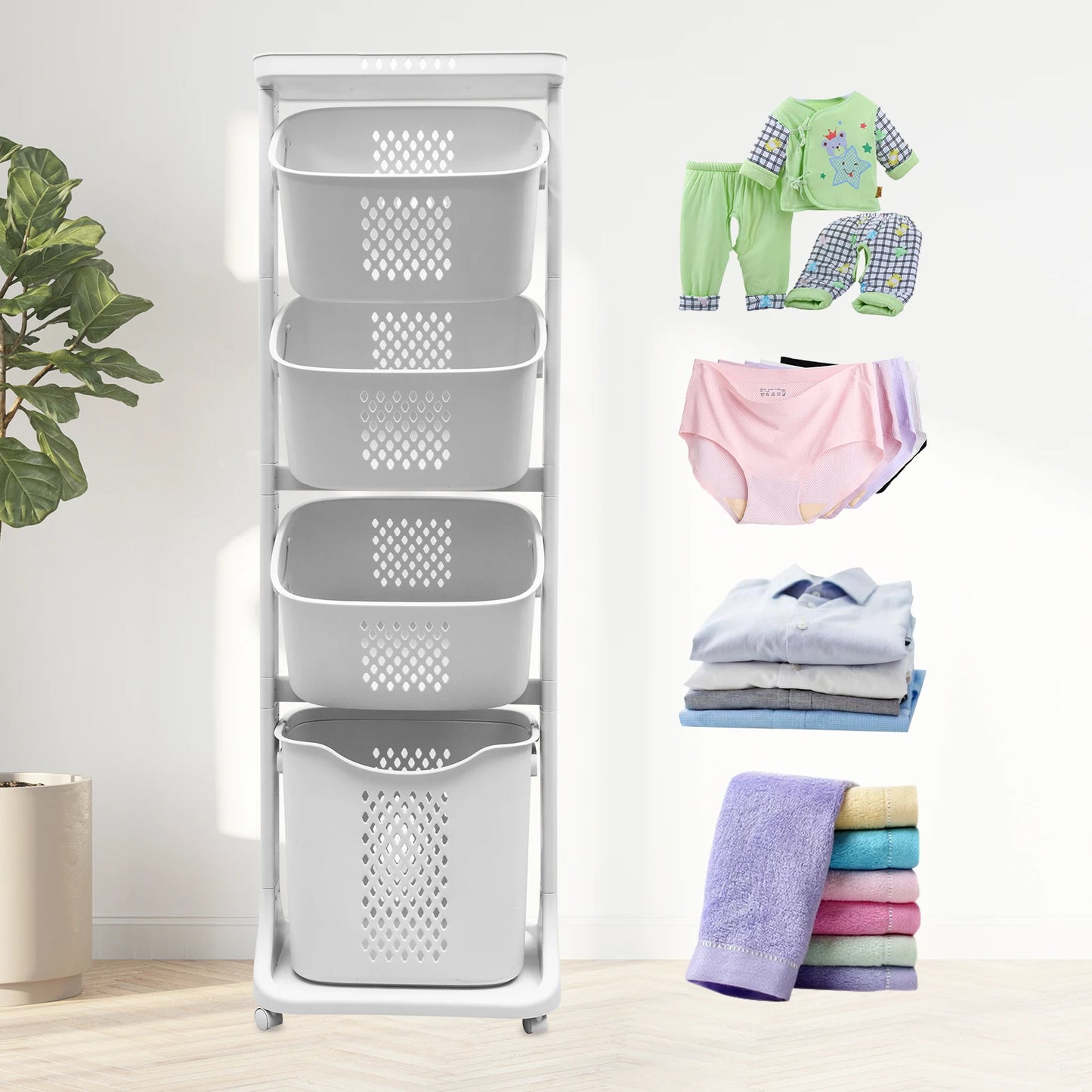 NONECN 2 To 4 Tier Laundry Cart Buckets And Wheels