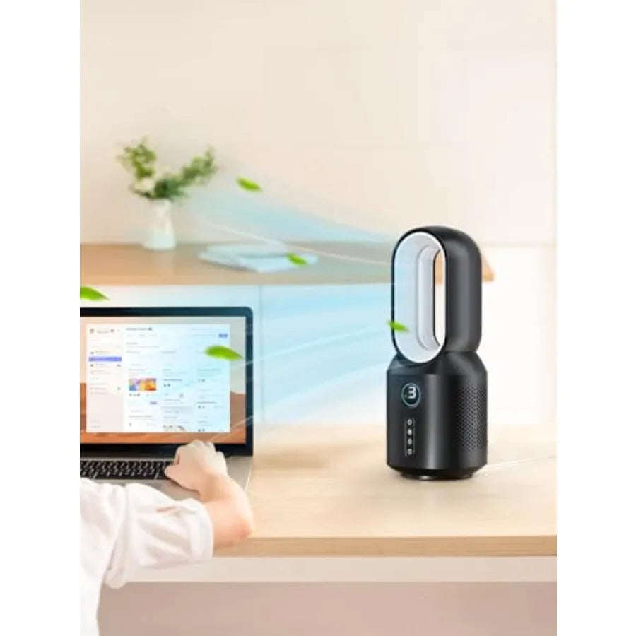 Bladeless Desk Fan With 3 Speeds And Night Light For Personal Use