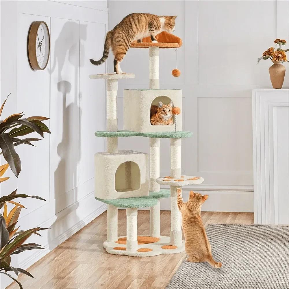 XMSJ Cat Tree Paw Shaped Plush Climbing Frame Condos