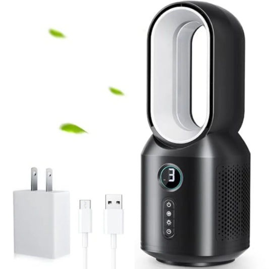 Bladeless Desk Fan With 3 Speeds And Night Light For Personal Use