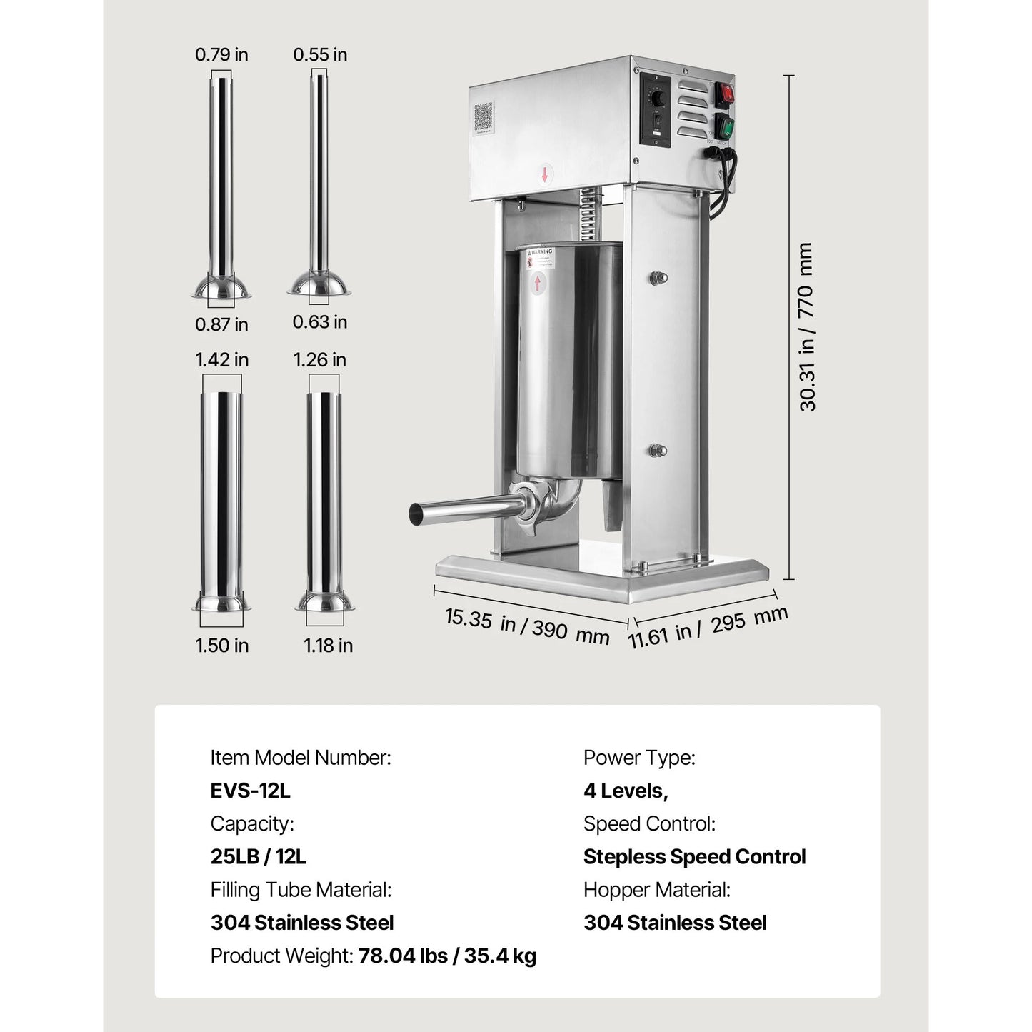VEVOR Electric Sausage Stuffer Stainless Steel Stepless Speed Control