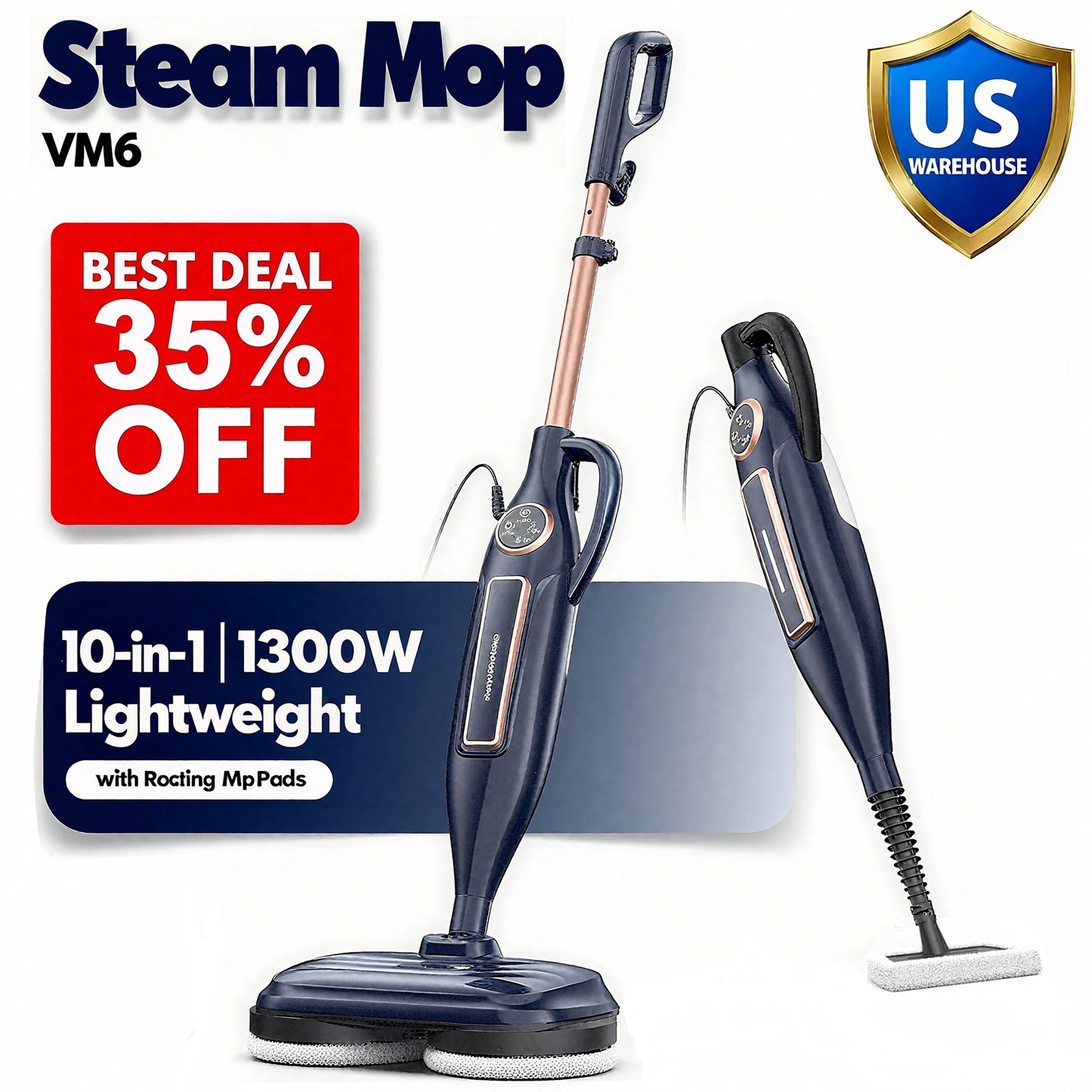 Devoac VM6 Scrubbing Steam Mop 1300W Power For Hardwood Floors