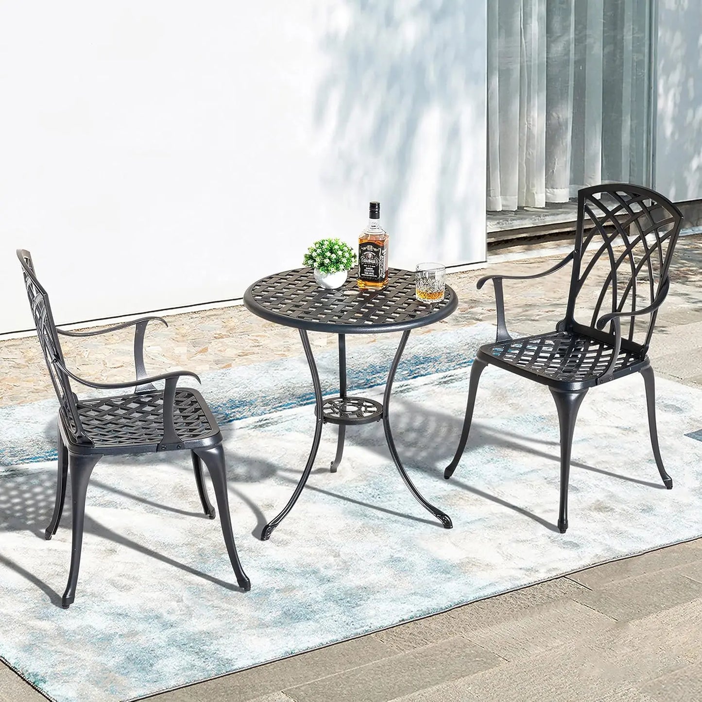 Outdoor Cast Aluminum Bistro Set 3 Piece Patio Table Chairs