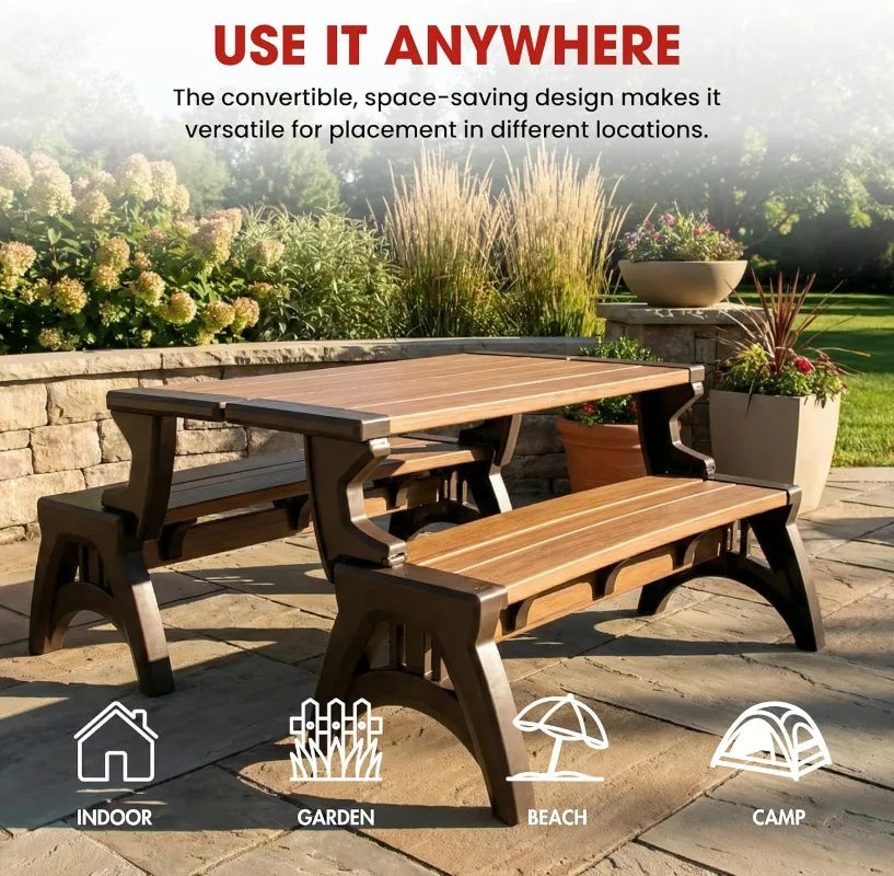 YTYIN Convert a Bench 2 In 1 Outdoor Bench and Picnic Table