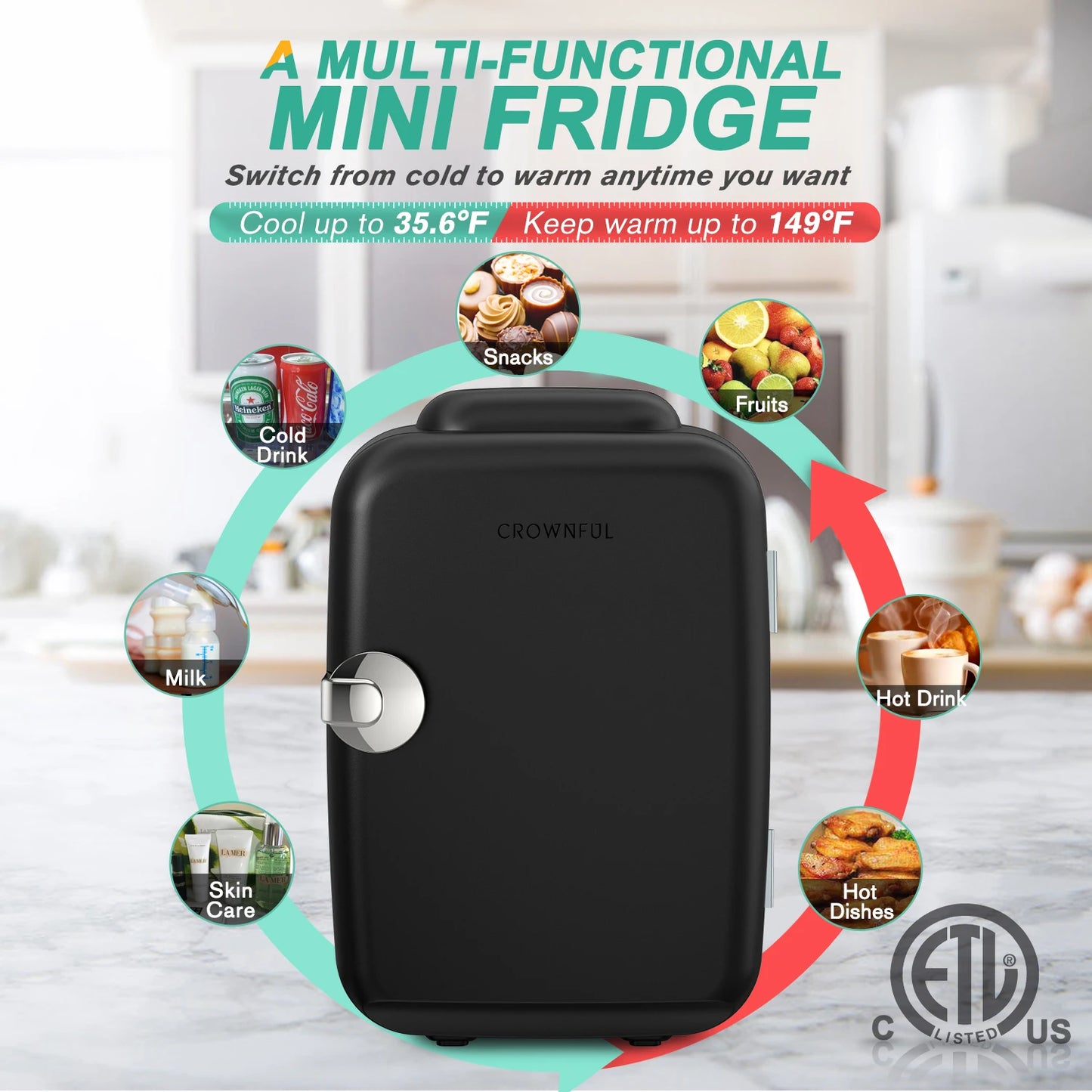 Crownful Mini Fridge For Makeup Skincare Refrigerator AC DC Car