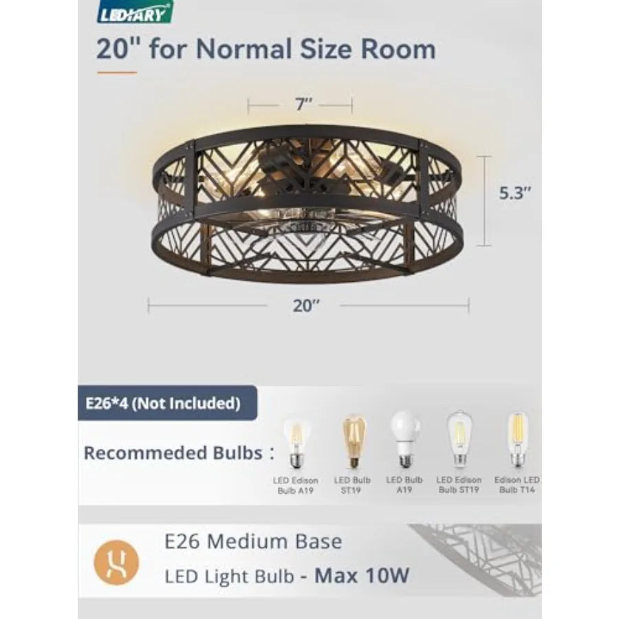 Caged Ceiling Fan With Light Low Profile Bladeless For Bedroom