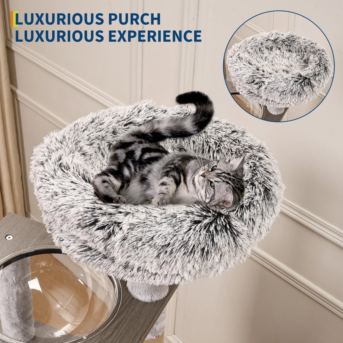 HiMISS Multi Level Cat Tree Enclosed Litter Box Capsule Nest
