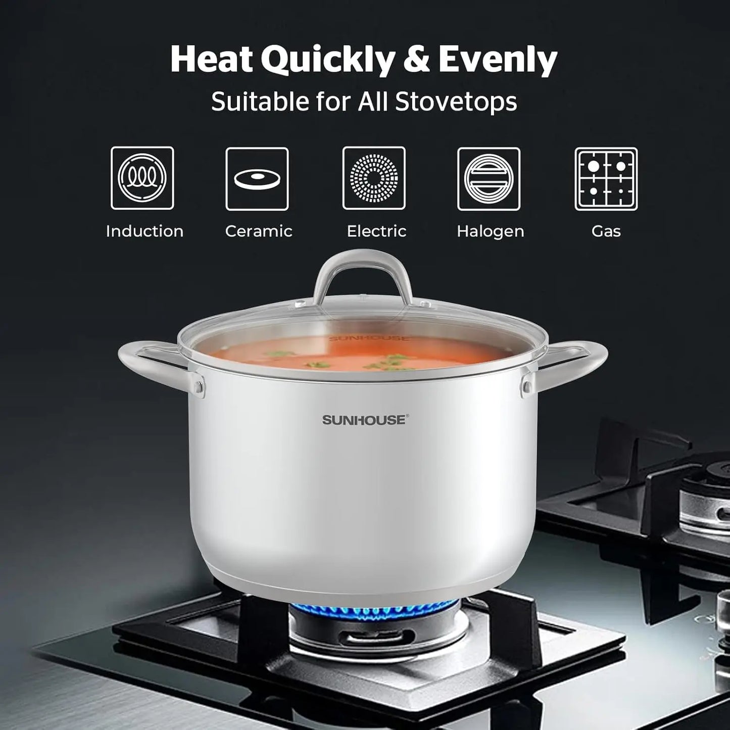 Stainless Steel Stock Pot With Visible Lid Induction Compatible