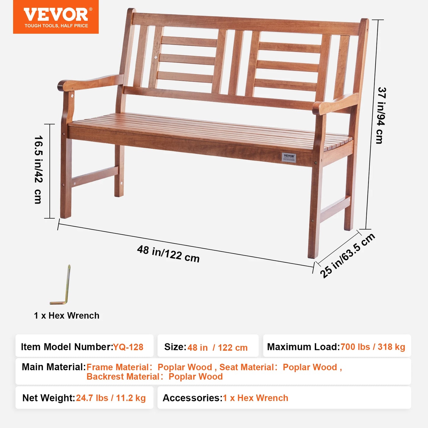 SucceBuy Outdoor Wooden Metal Garden Bench 480 Pound Capacity