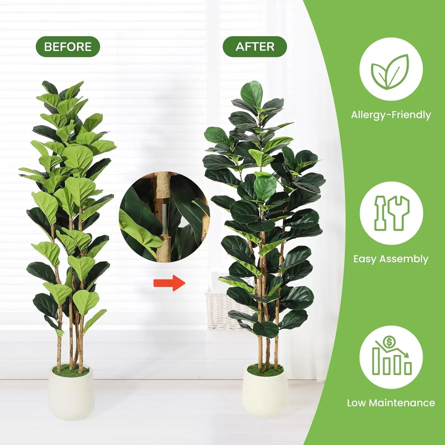 HiMISS Fiddle Leaf Fig Tree With Pot Artificial Houseplant