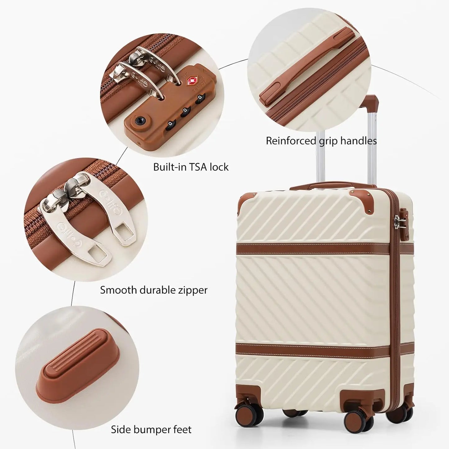 Coolife Luggage Set Hardside Spinner Suitcase TSA Lock