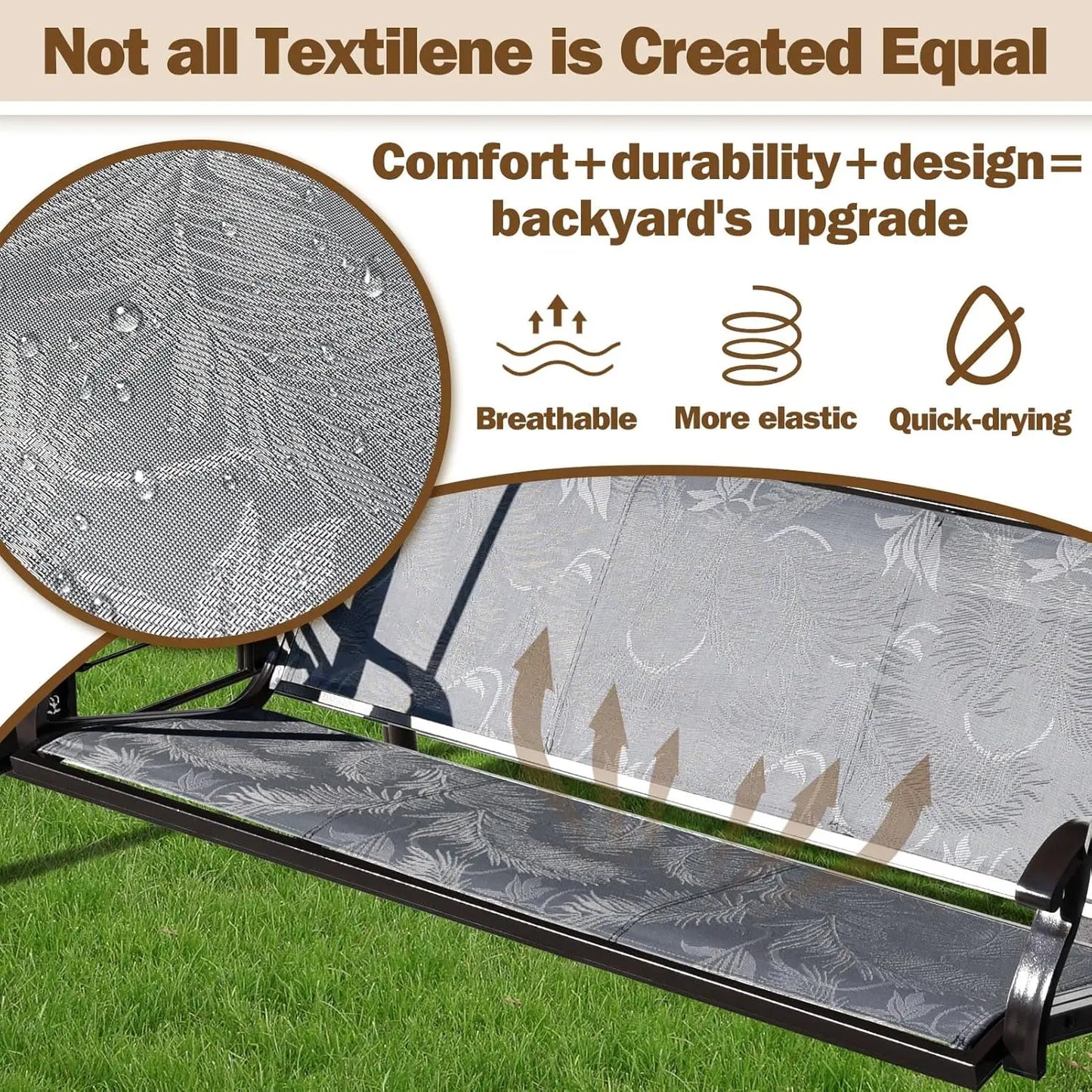 Patio Swing Chair With Adjustable Canopy And Cup Holders