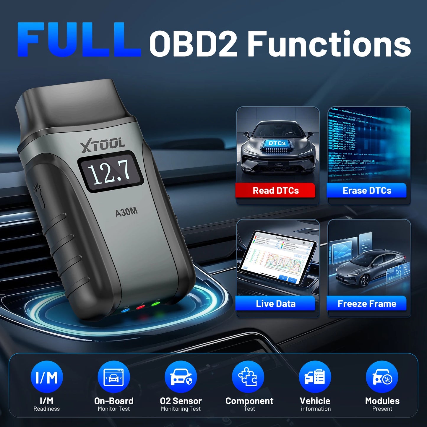 XTOOL A30M Full System Bidirectional OBD2 Diagnostic Tool 26 Resets