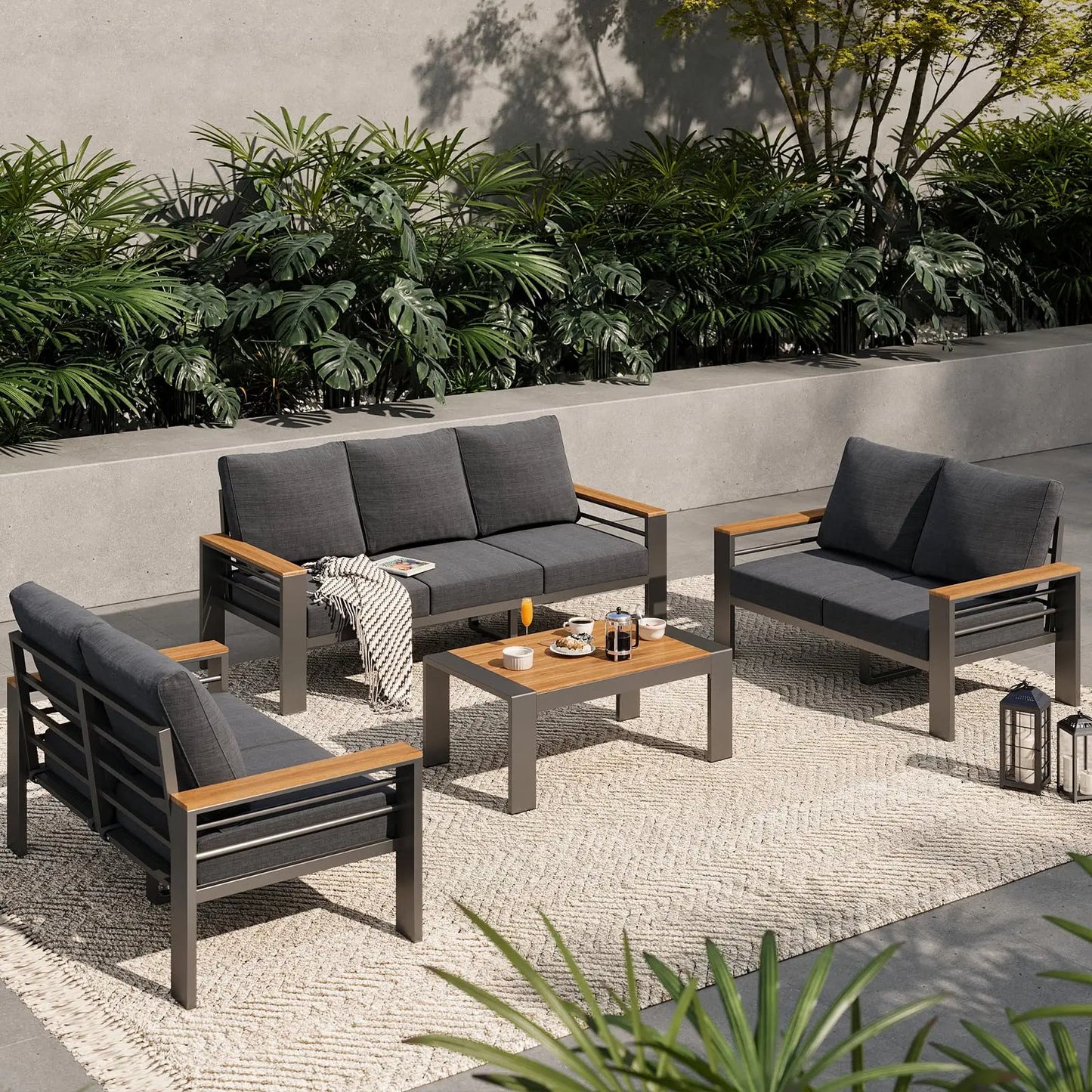 Aluminum Outdoor Patio Furniture Set 7 Seat Sectional Coffee Table