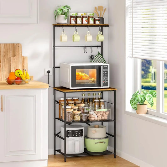 4 Tier Coffee Bar Station With 8 Hooks Kitchen Stand