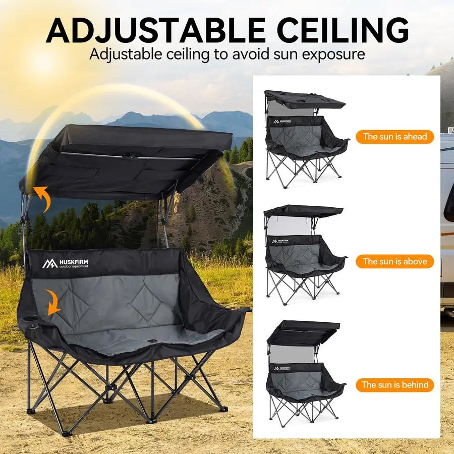 XMSJ Camping Chair With Canopy Shade Folding Double Loveseat