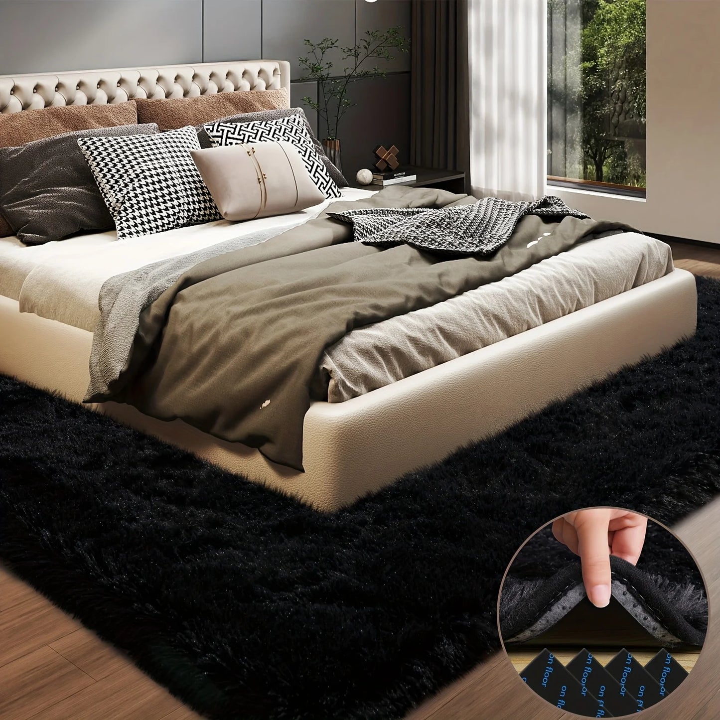 Geometric Plush Polyester Area Rug for Living Room and Bedroom