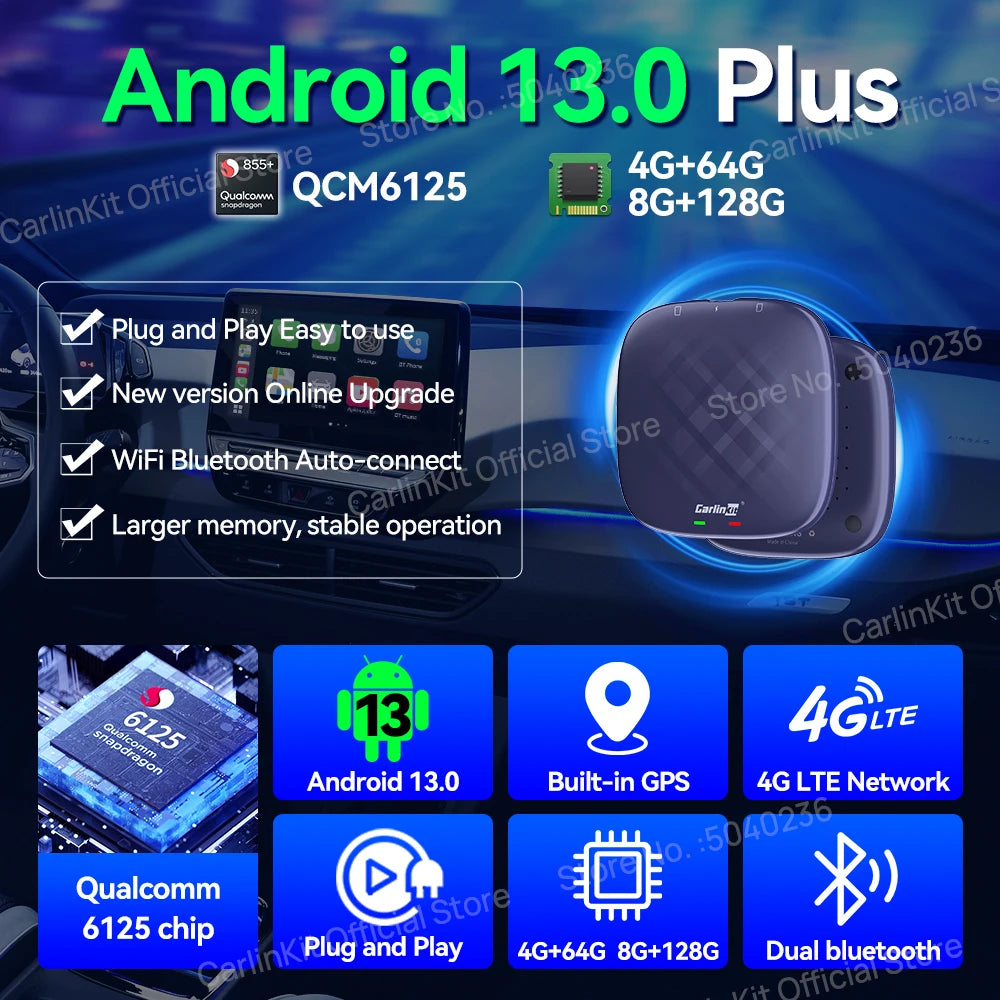 Carlinkit Android 13 CarPlay AI Box 8G128G Quad Core Wireless