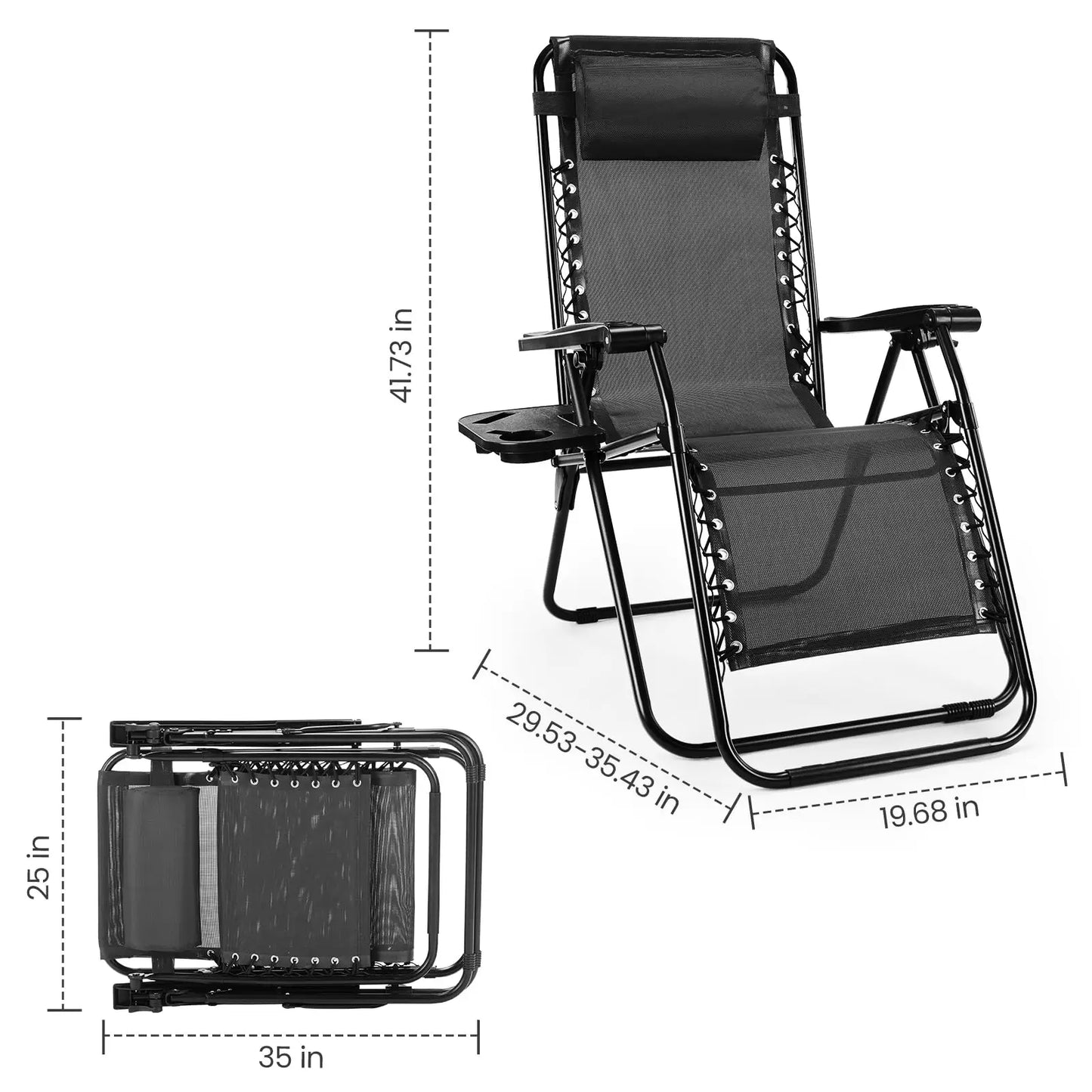 JHK Zero Gravity Portable Recliner Outdoor Lounge Chair With Cup Holder
