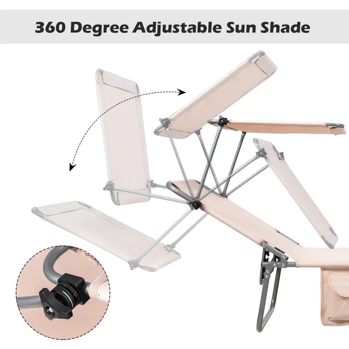 Patio Tanning Chair Chaise Lounge With Shade Canopy And Storage