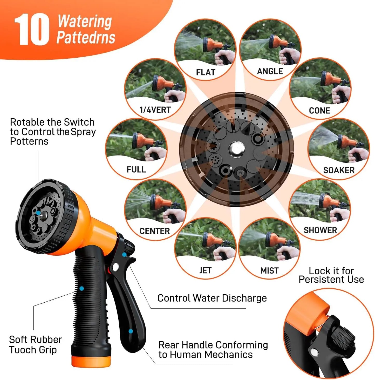 Stainless Steel Garden Hose With 10 Functions Nozzle