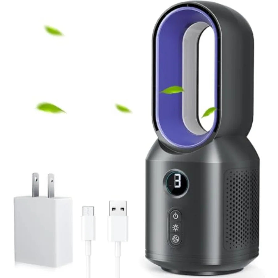 Bladeless Desk Fan With 3 Speeds And Night Light For Personal Use