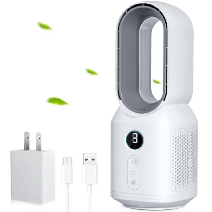 Bladeless Desk Fan With 3 Speeds And Night Light For Personal Use