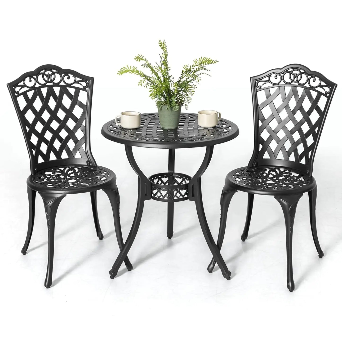 Outdoor Cast Aluminum Bistro Set 3 Piece Patio Table Chairs
