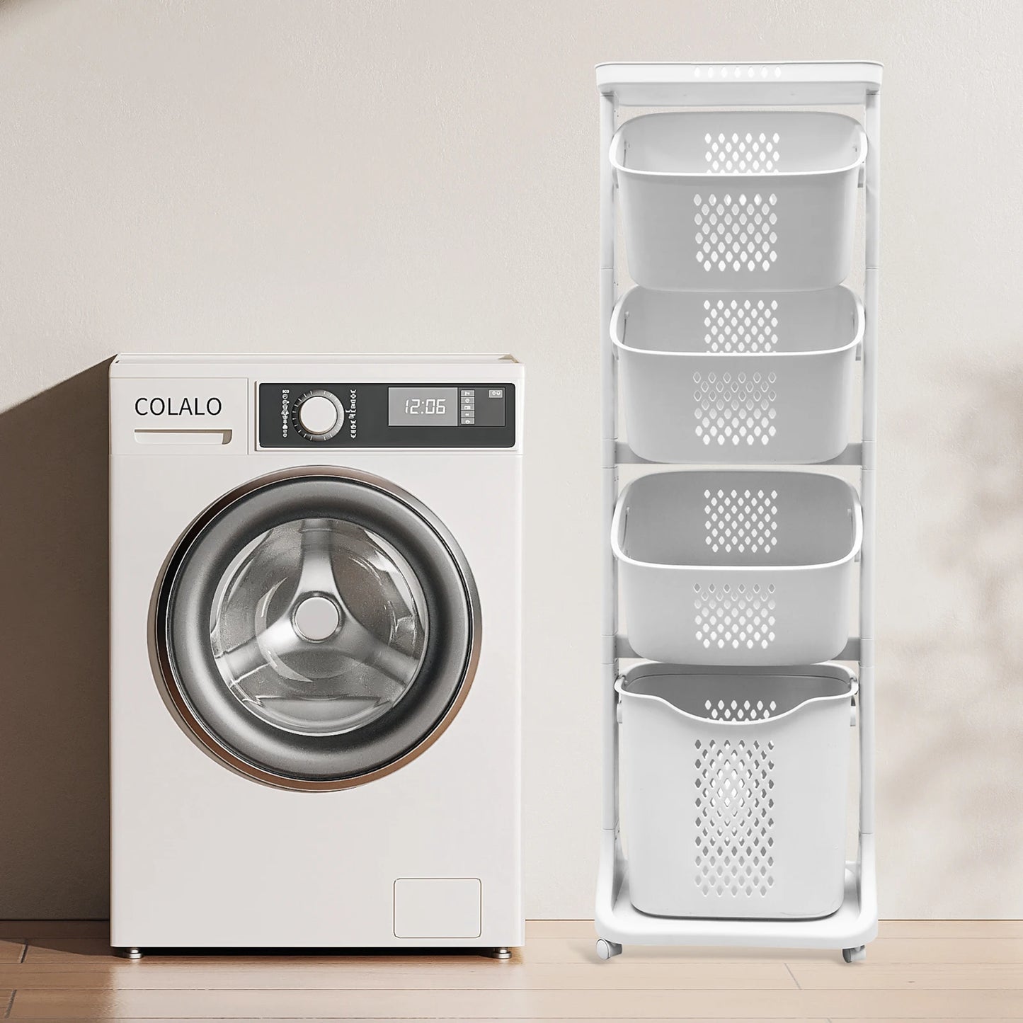 NONECN 2 To 4 Tier Laundry Cart Buckets And Wheels