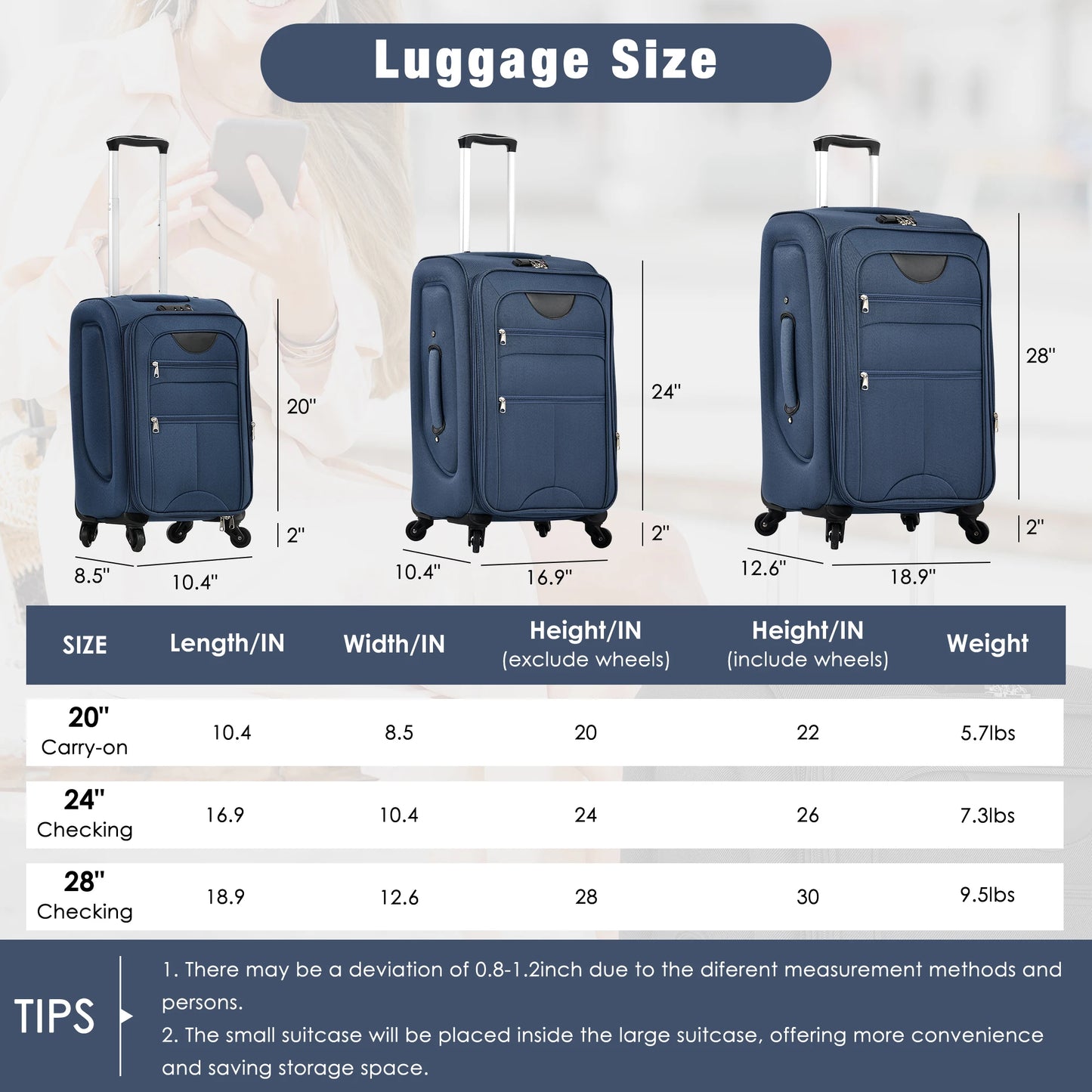 NONECN Softside Luggage Expandable 5 Piece Set Duffel Bag