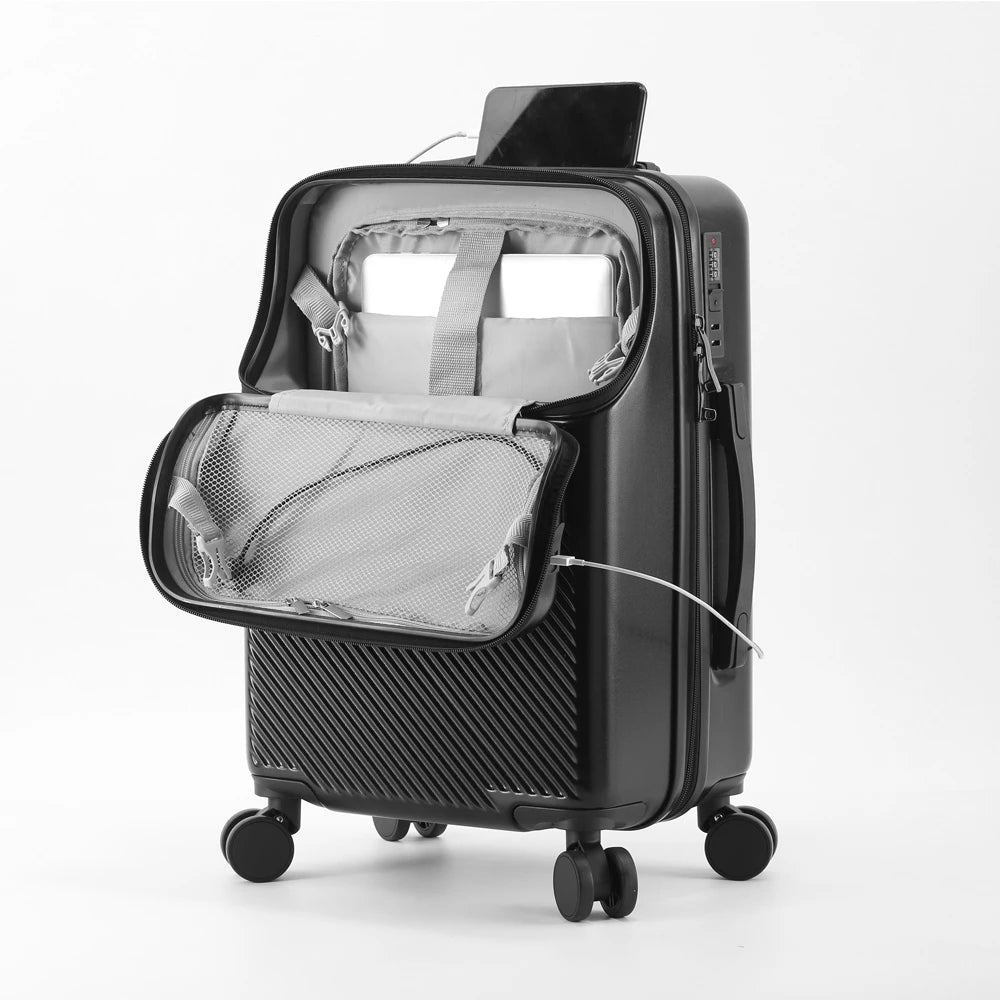 NONECN Luggage Stylish Business Suitcase With Cup Holder Carry On