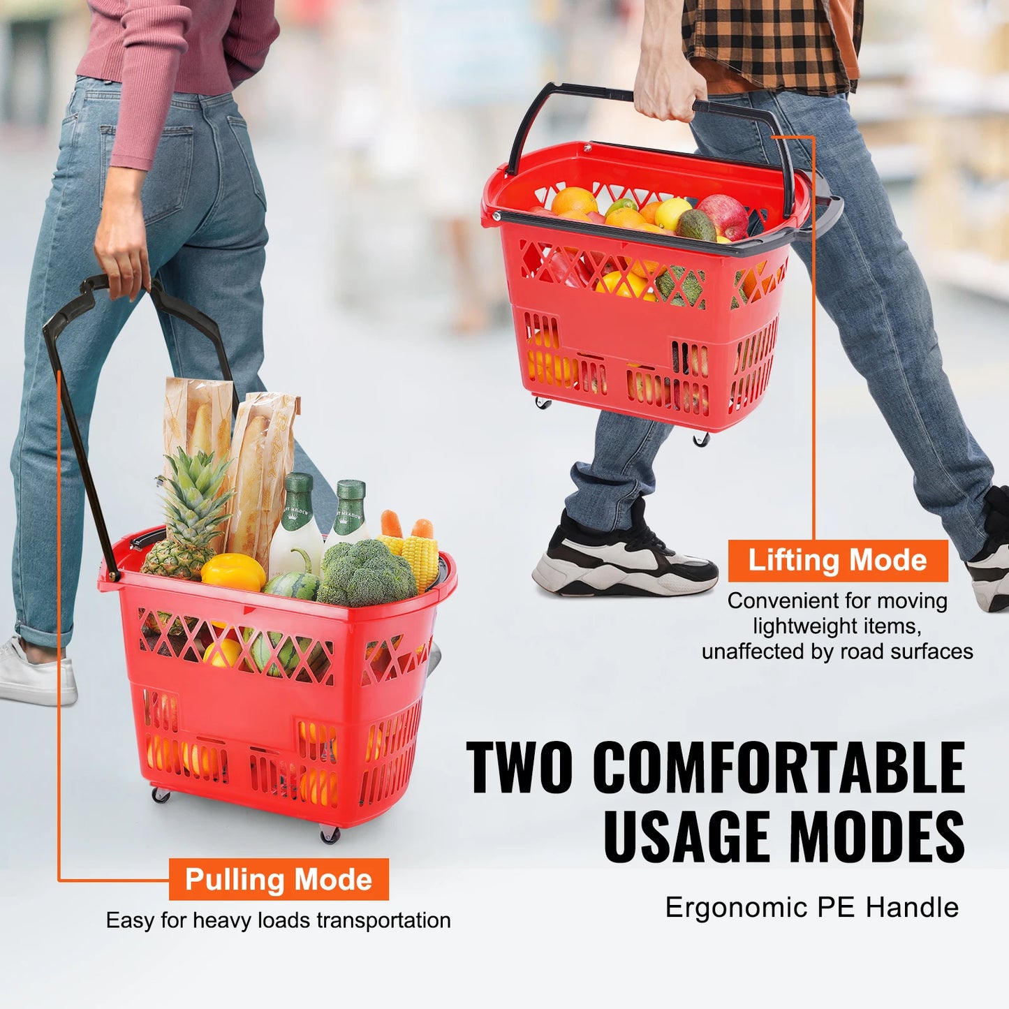 NONECN 6 Piece 39L Rolling Shopping Baskets With Handles