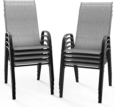 Stackable Outdoor Patio Dining Chairs With High Back And Armrests