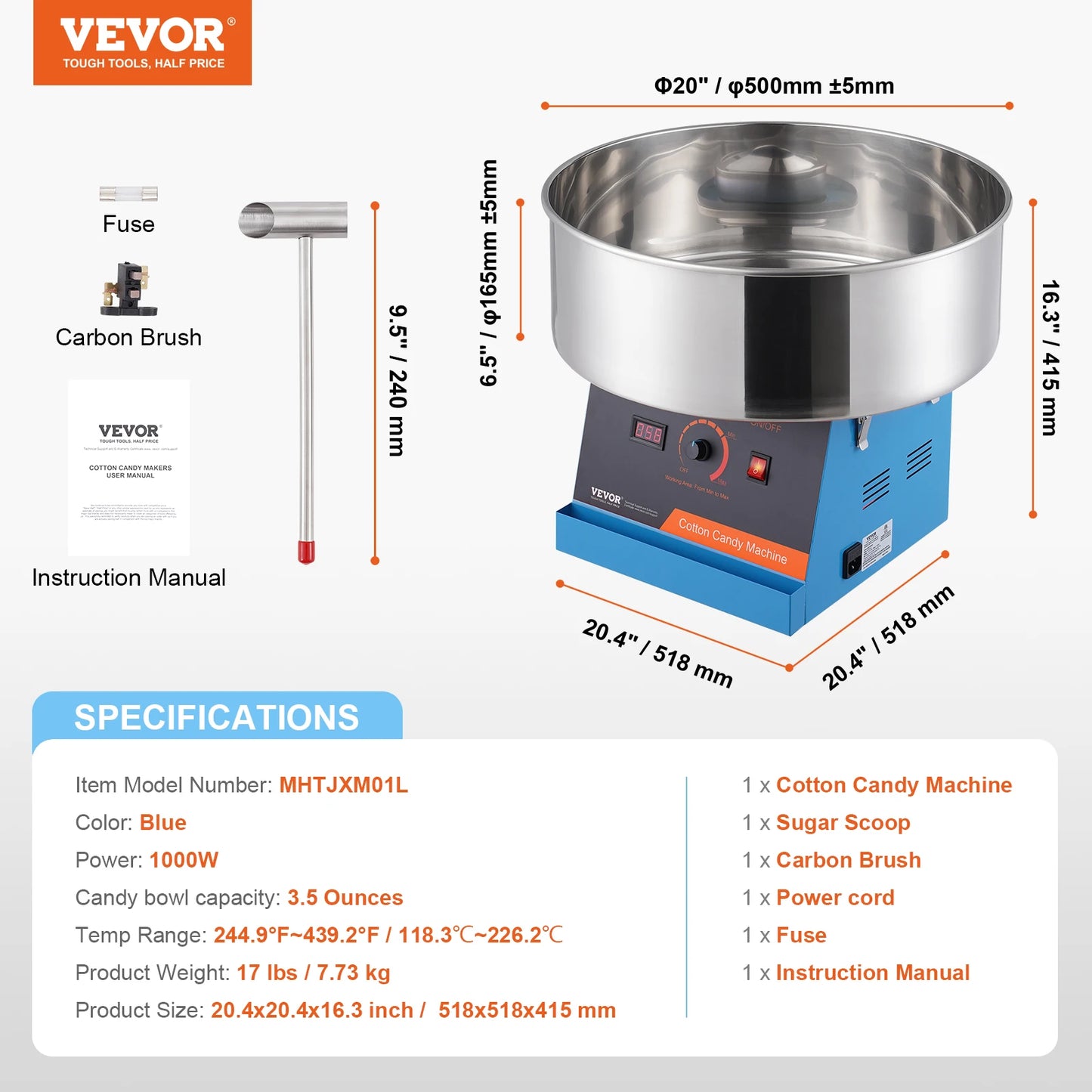SucceBuy Commercial Electric Cotton Candy Machine With Stainless Steel Bowl